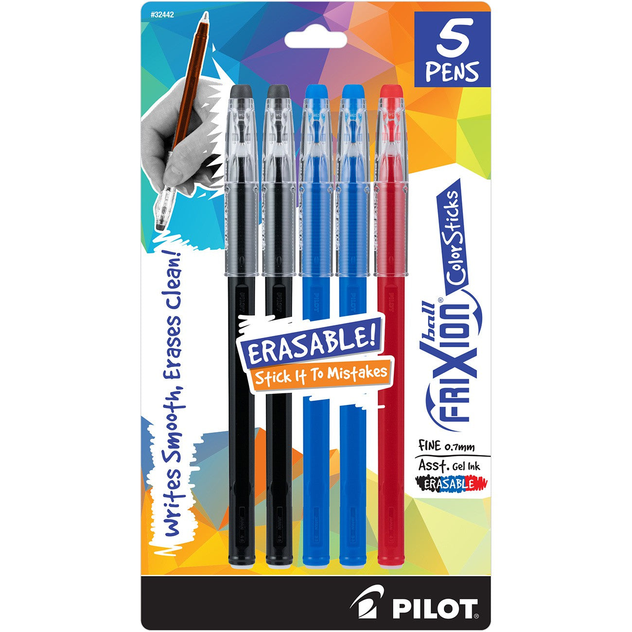 FriXion Ball Color Sticks Assorted 2 Black 2 Blue and 1 Red