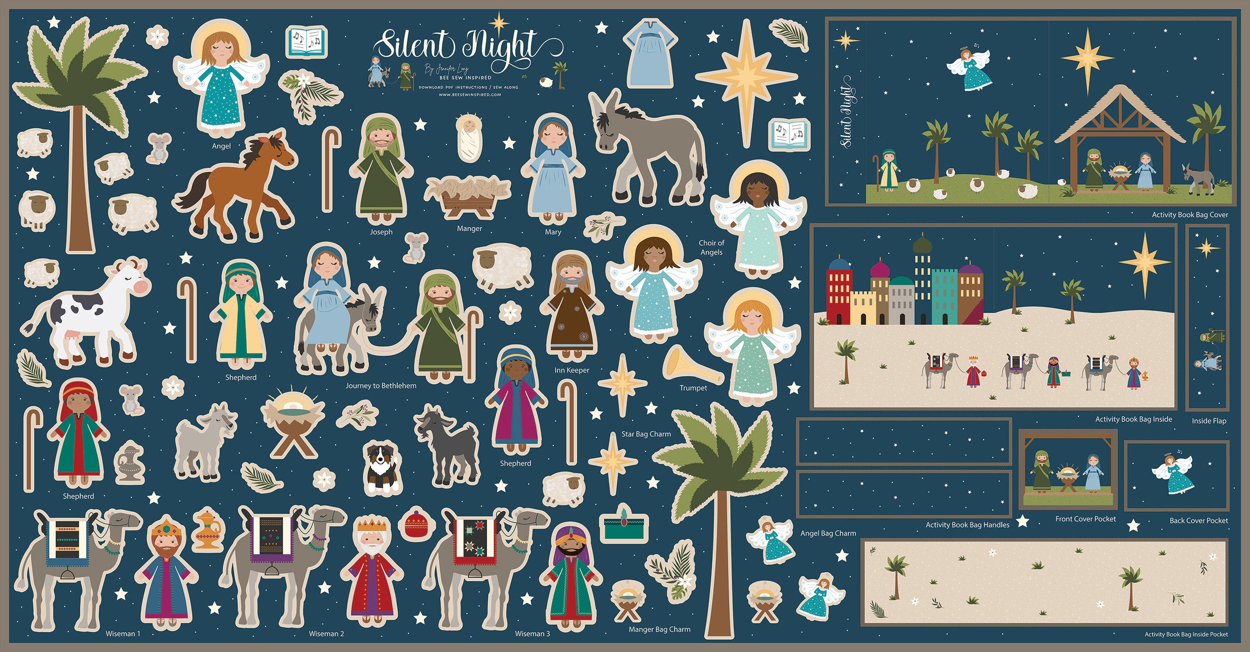 Silent Night Felt Nativity Panel 36in