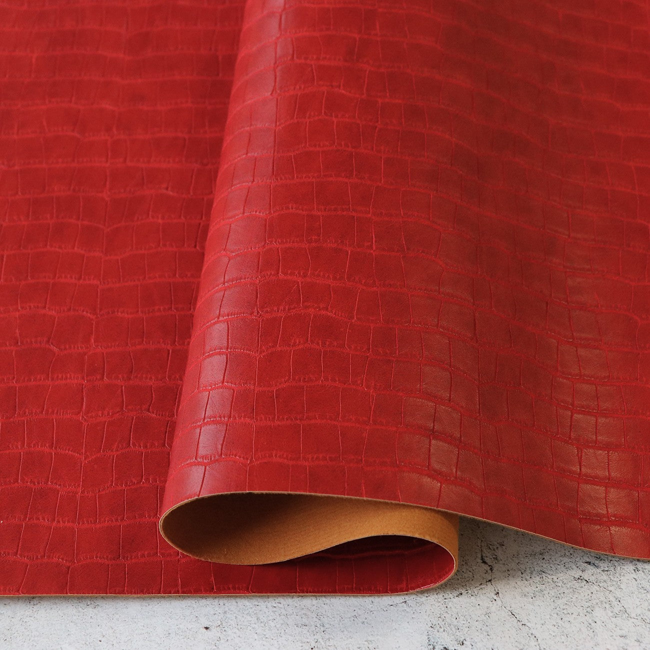 Crimson Red Faux Crocodile Leather 1/2yds
