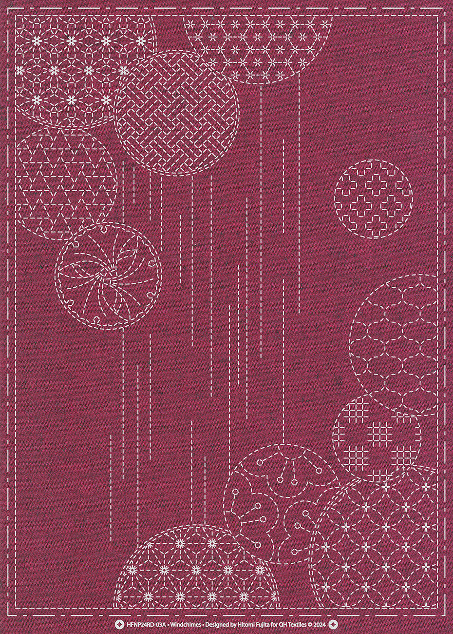 Sashiko Cloth Windchimes Burgundy