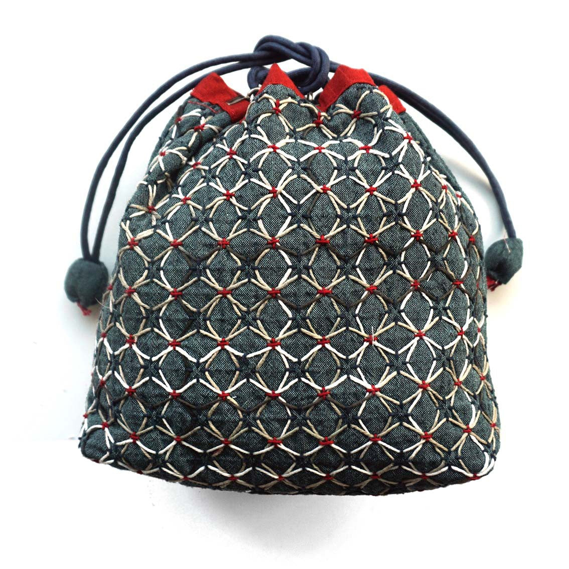 Weaving Sashiko Drawstring Bag with KOKI Hydrangea Half Kit Blue