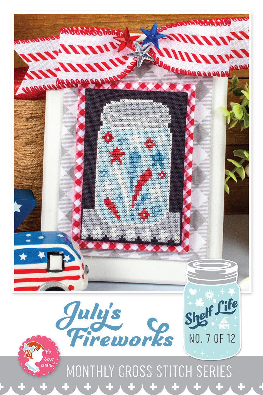 July's Fireworks Shelf Life Cross Stitch Pattern