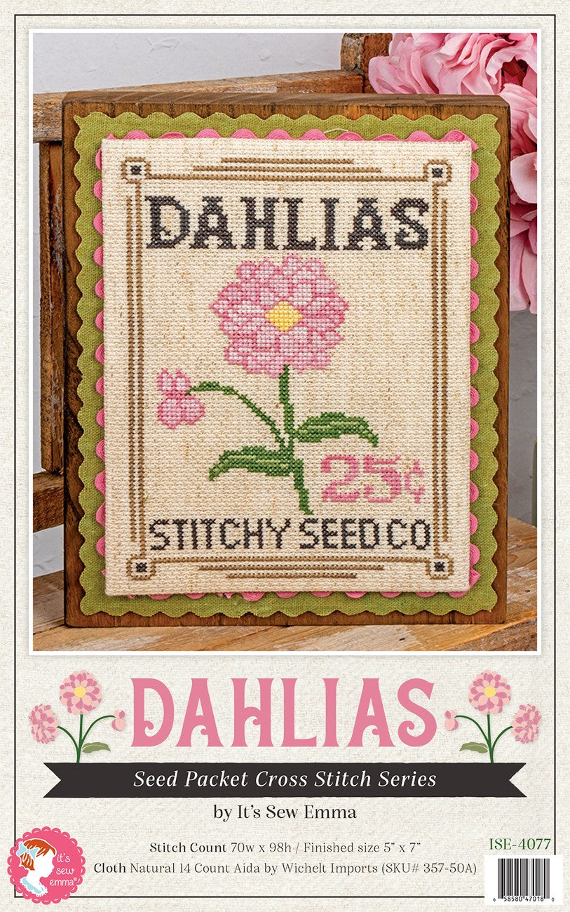 Dahlias Seed Packet Cross Stitch Pattern