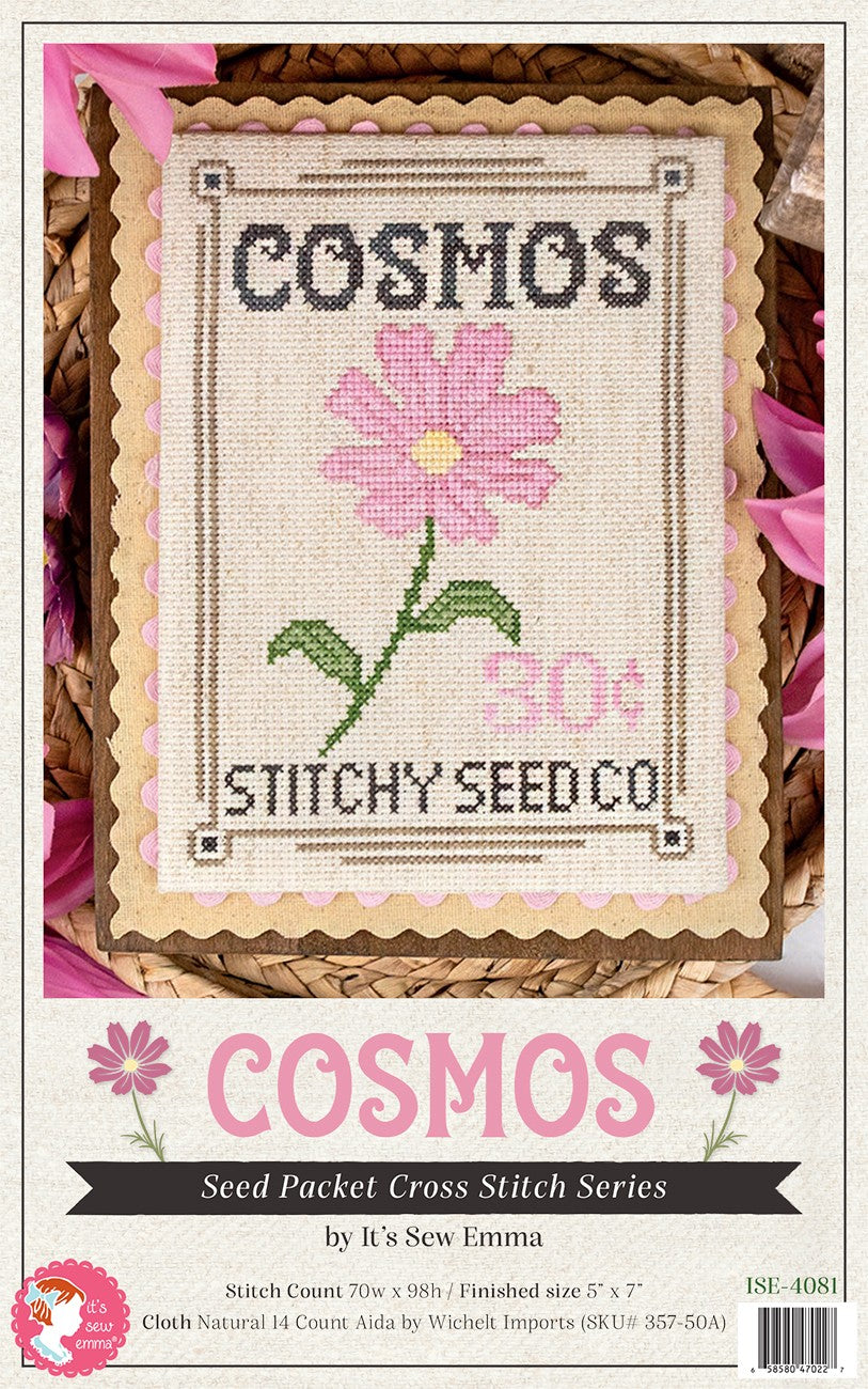 August Cosmos Seed Packet Cross Stitch Pattern