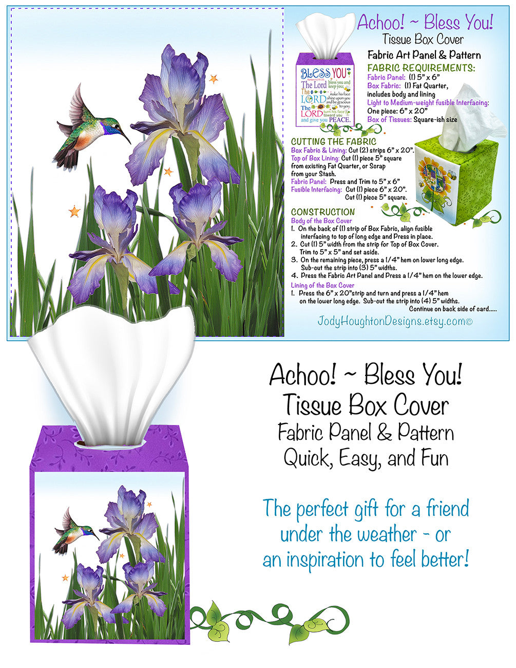 Iris Tissue Box Panel and Pattern