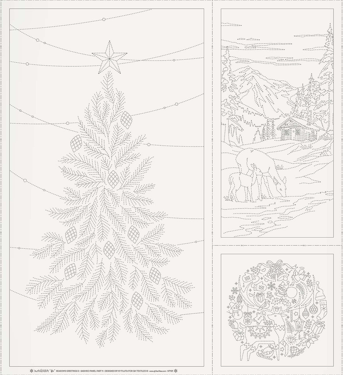 Wagara Sashiko Panel Season's Greeting Part 2 Off White