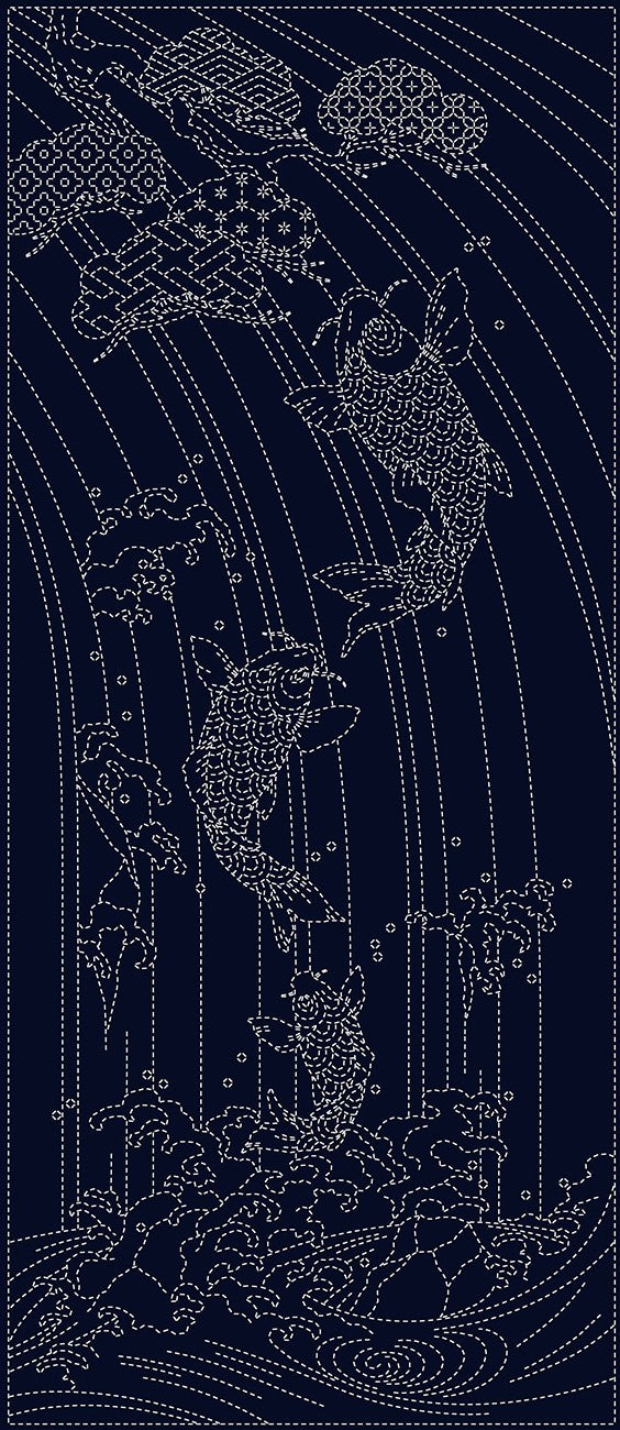 Wagara Sashiko Panel Splashing Spirits Blue