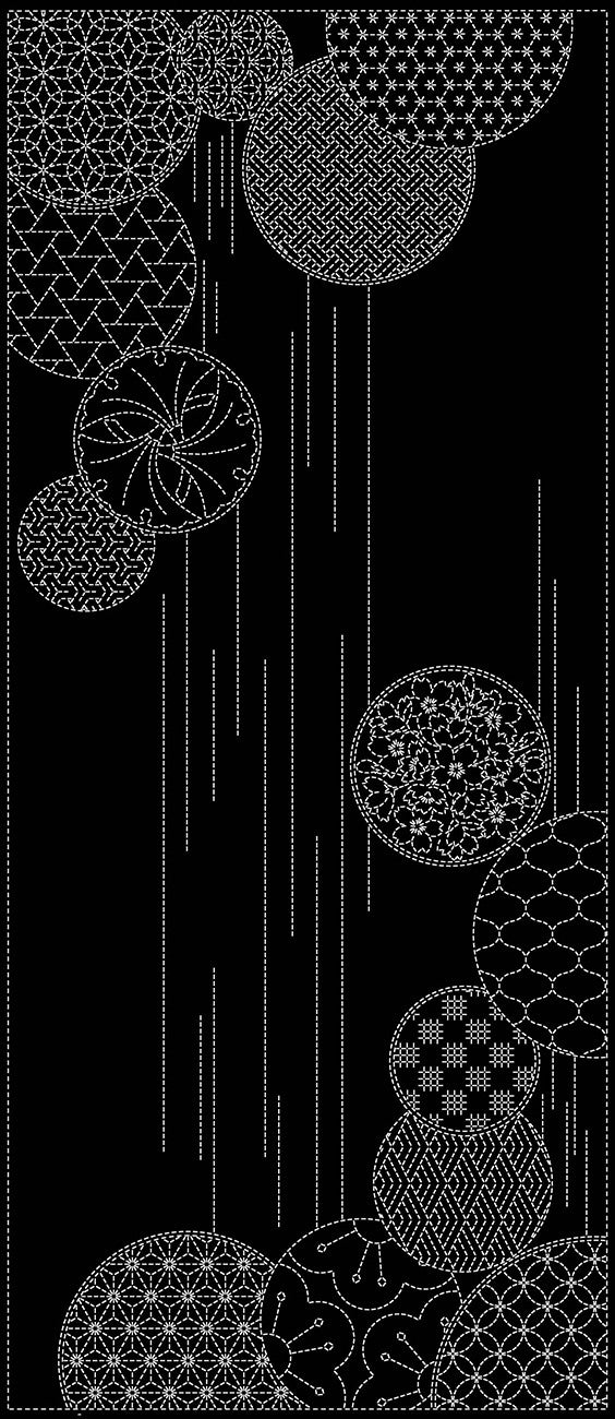 Wagara Sashiko Panel Waterfalls Black