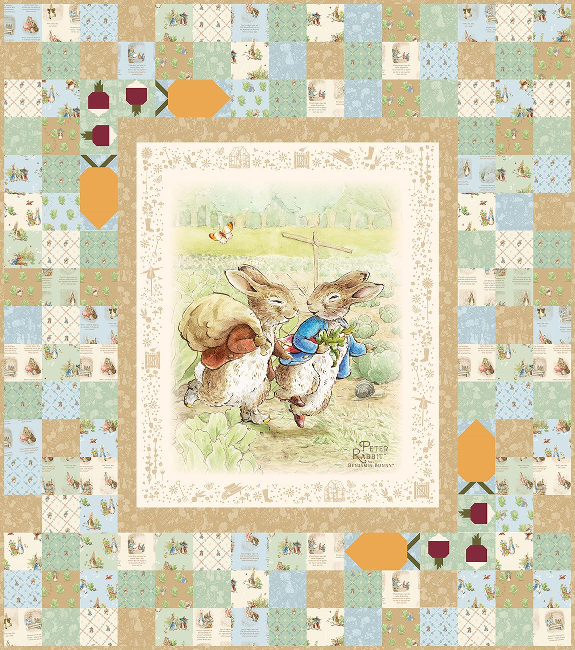 Peter Rabbit & Benjamin Bunny Peter's Garden Adventures Quilt Kit