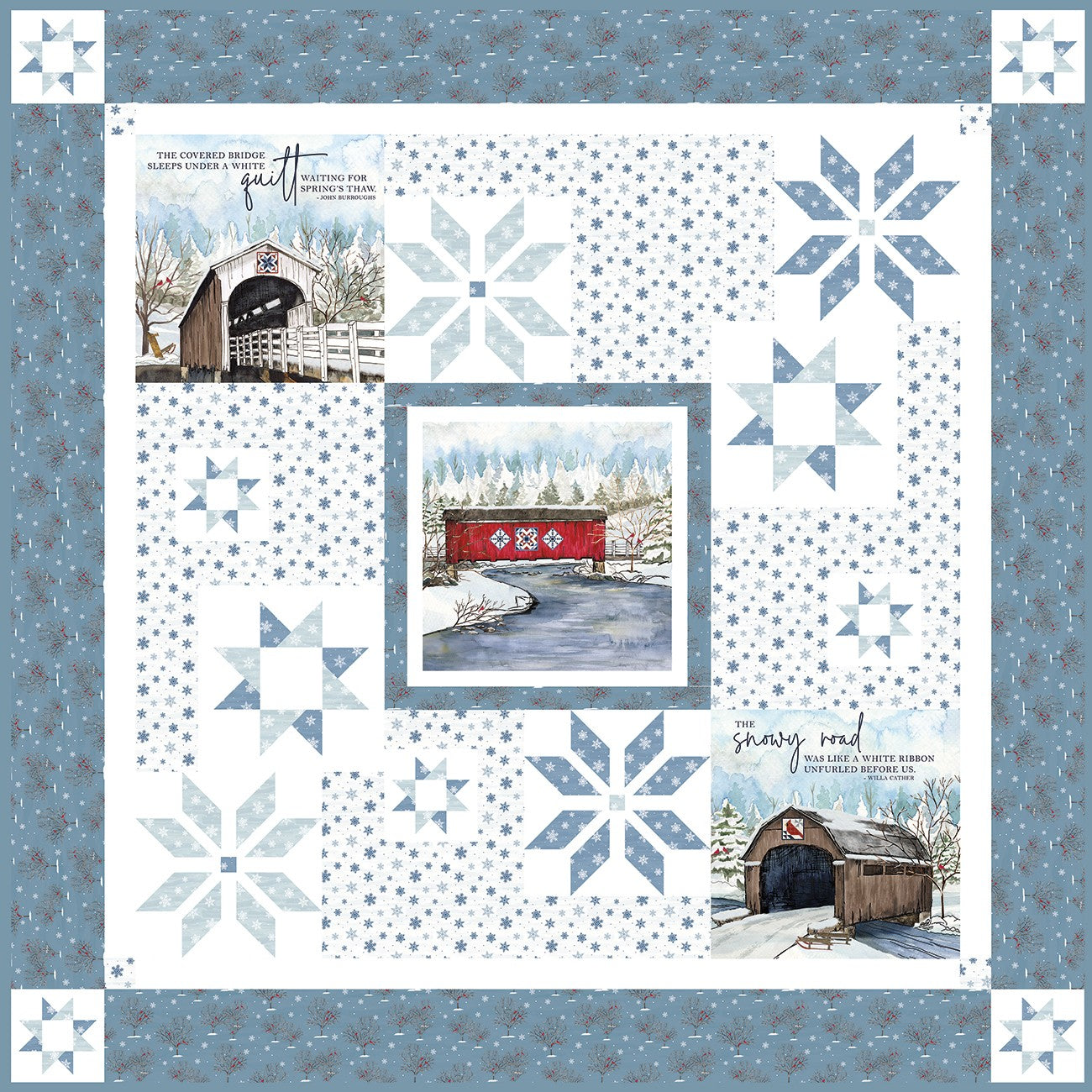 Snowflakes Over Covered Bridges Quilt Kit - Covered Bridges in Winter