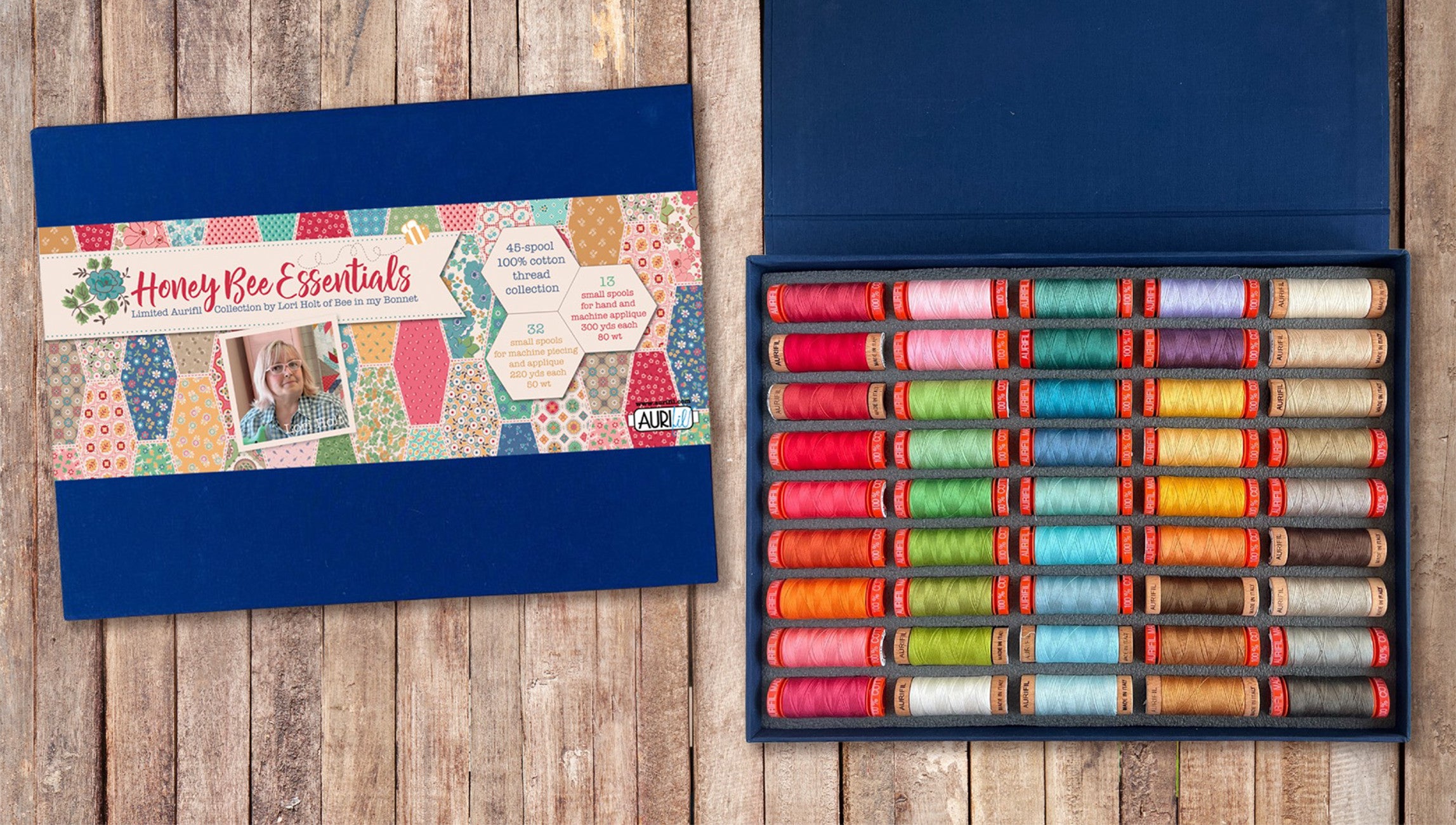 Lori Holt Honey Bee Essentials Aurifil 45-spool Thread Box