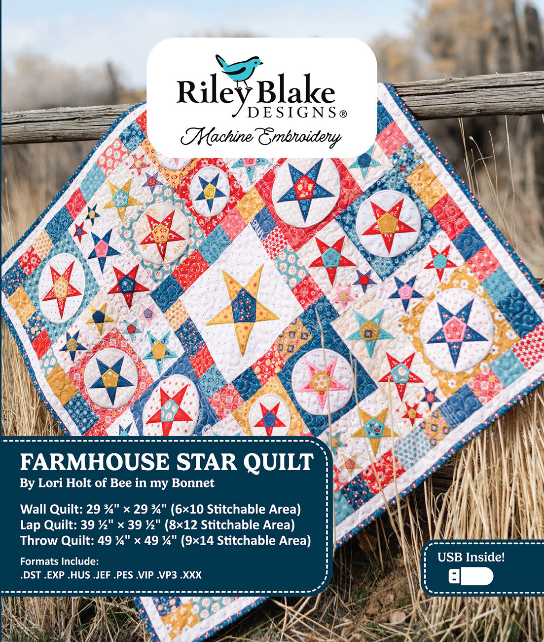Americana Farmhouse Star Quilt Machine Embroidery USB