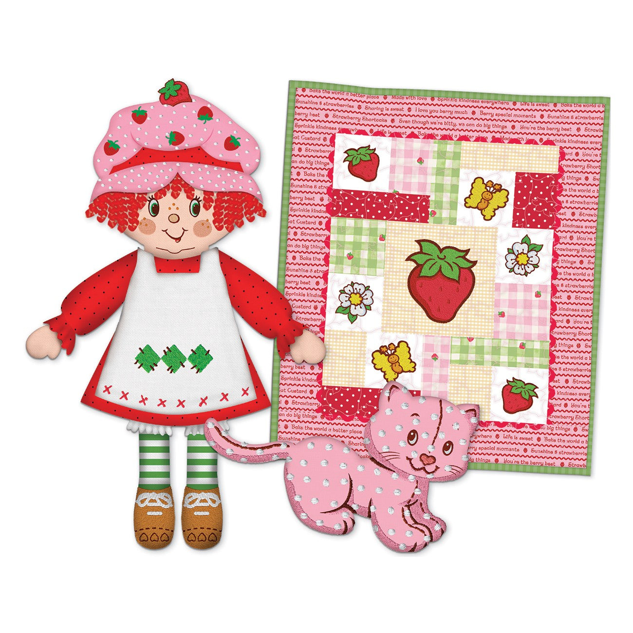 Strawberry Shortcake and Custard Dolls with Strawberry Doll Quilt