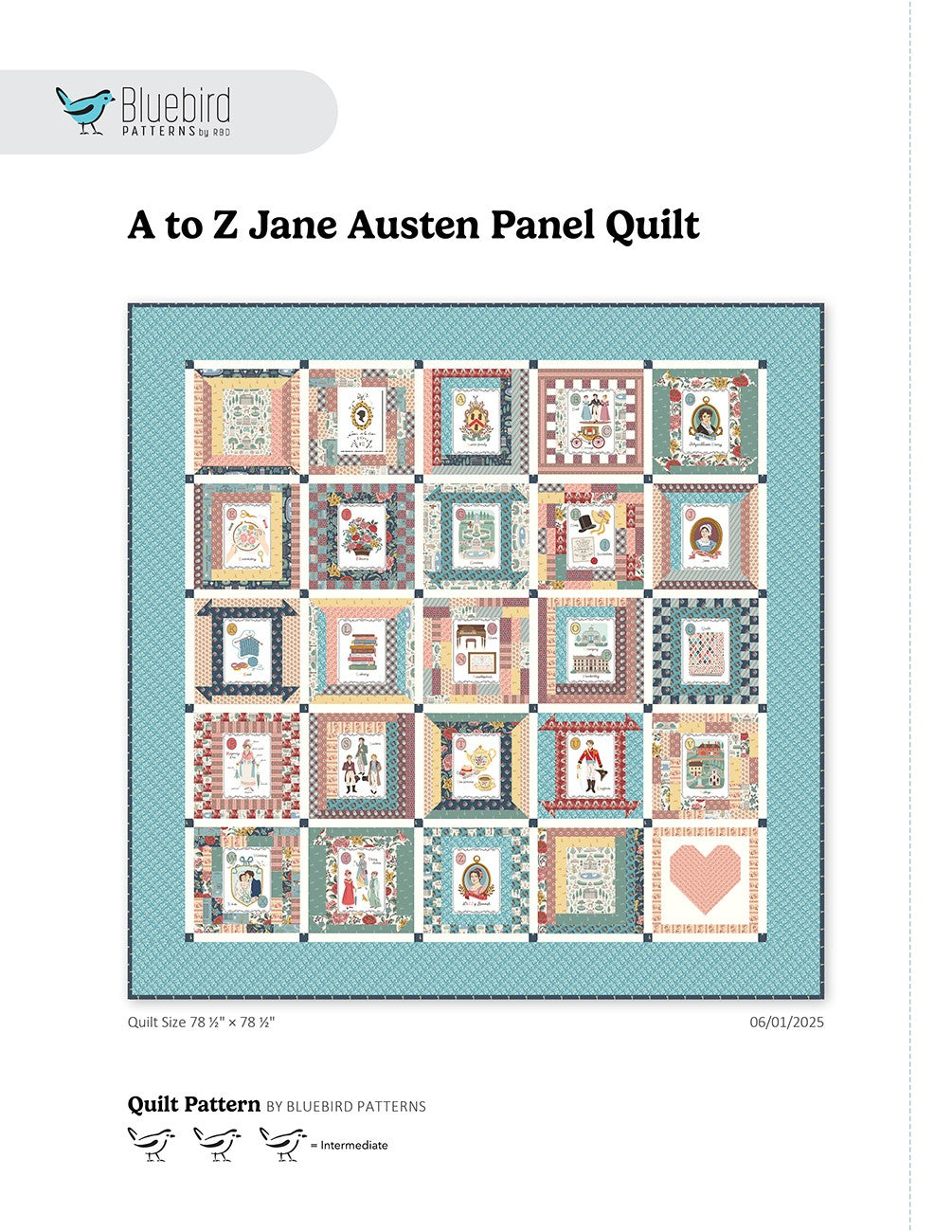 Bluebird Patterns A to Z Jane Austen Panel Quilt Pattern