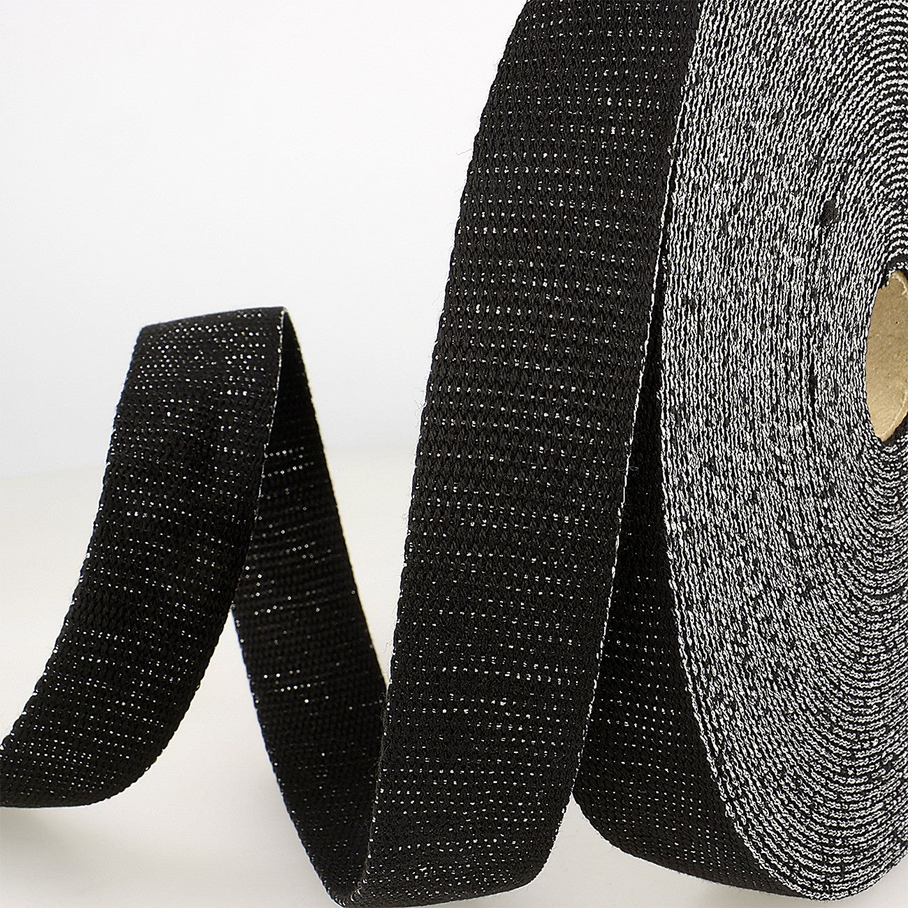 Webbing with Metallic Black & Silver 1-3/16in x 22yds