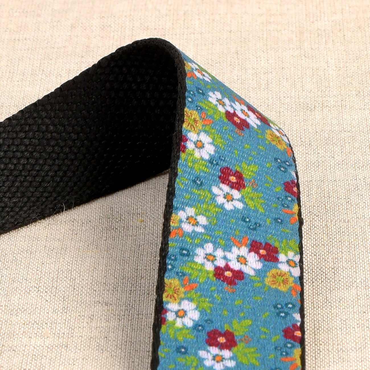 Flowered Webbing on Blue 1-3/16in x 22yds