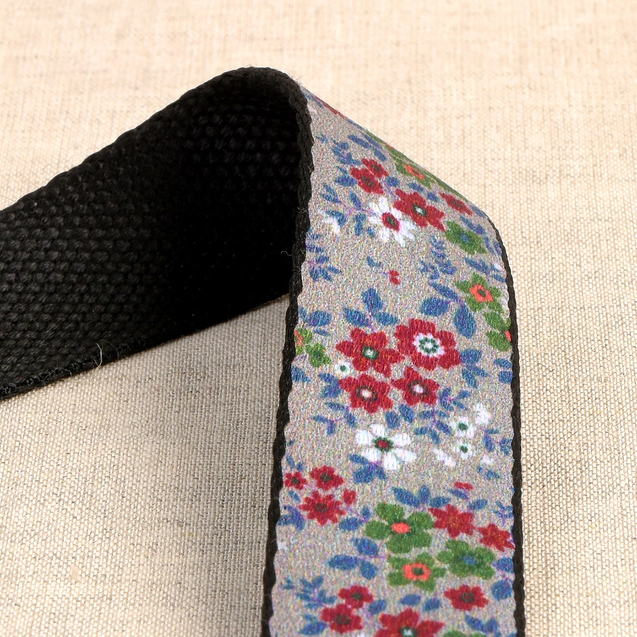 Flowered Webbing on Grey 1-3/16in x 22yds