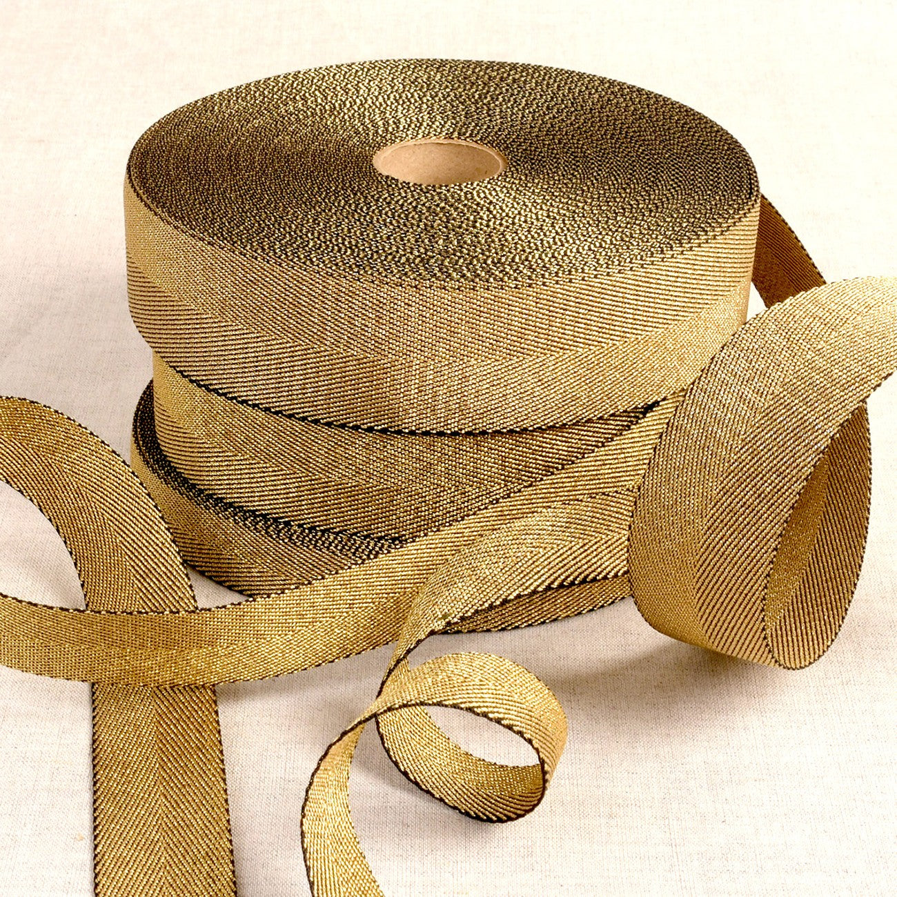 Metalized Webbing Gold & Black 1-3/16in x 22yds