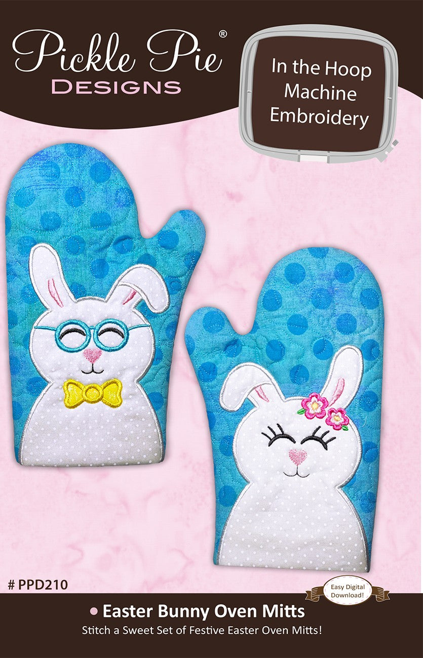 Easter Bunny Oven Mitts In the Hoop Machine Embroidery Design Set