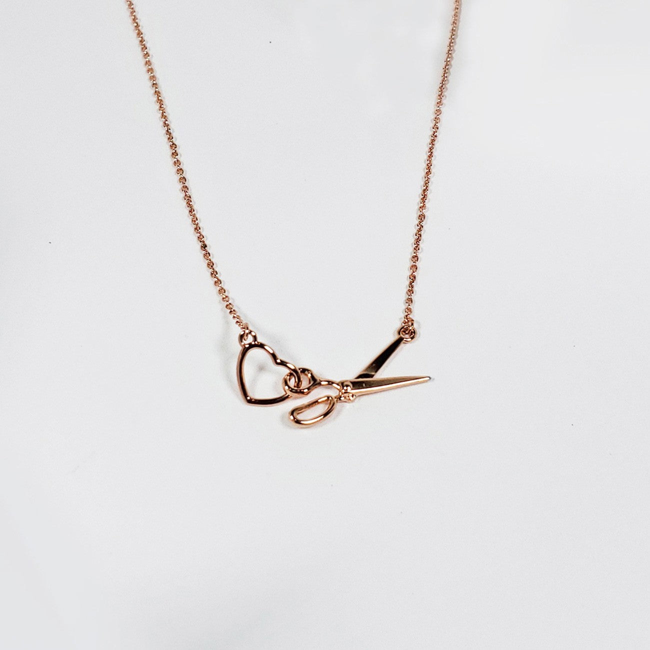 Scissor & Heart Charm Necklace Rose Gold