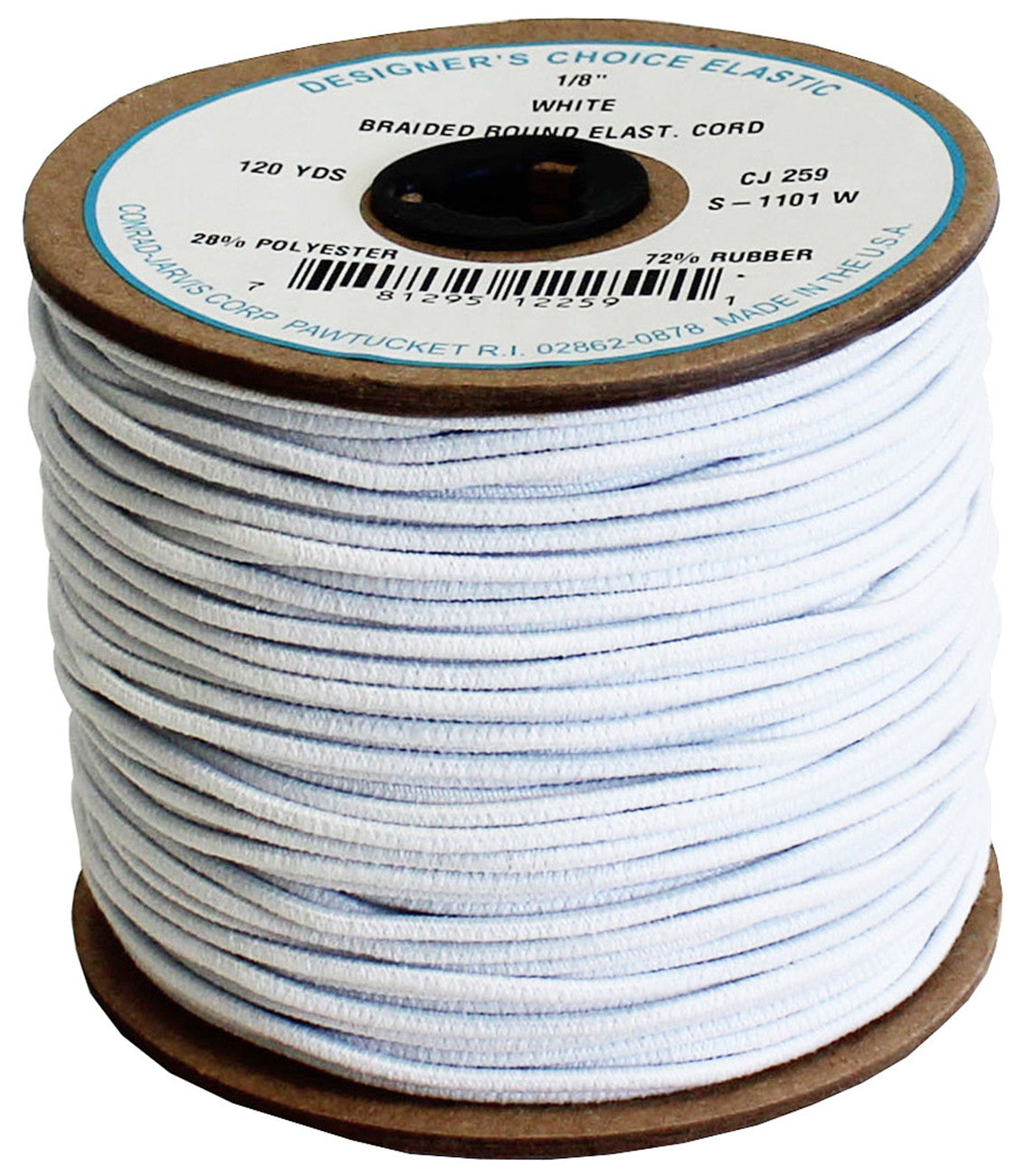 Round Elastic Cord 1/8in x 120yd White