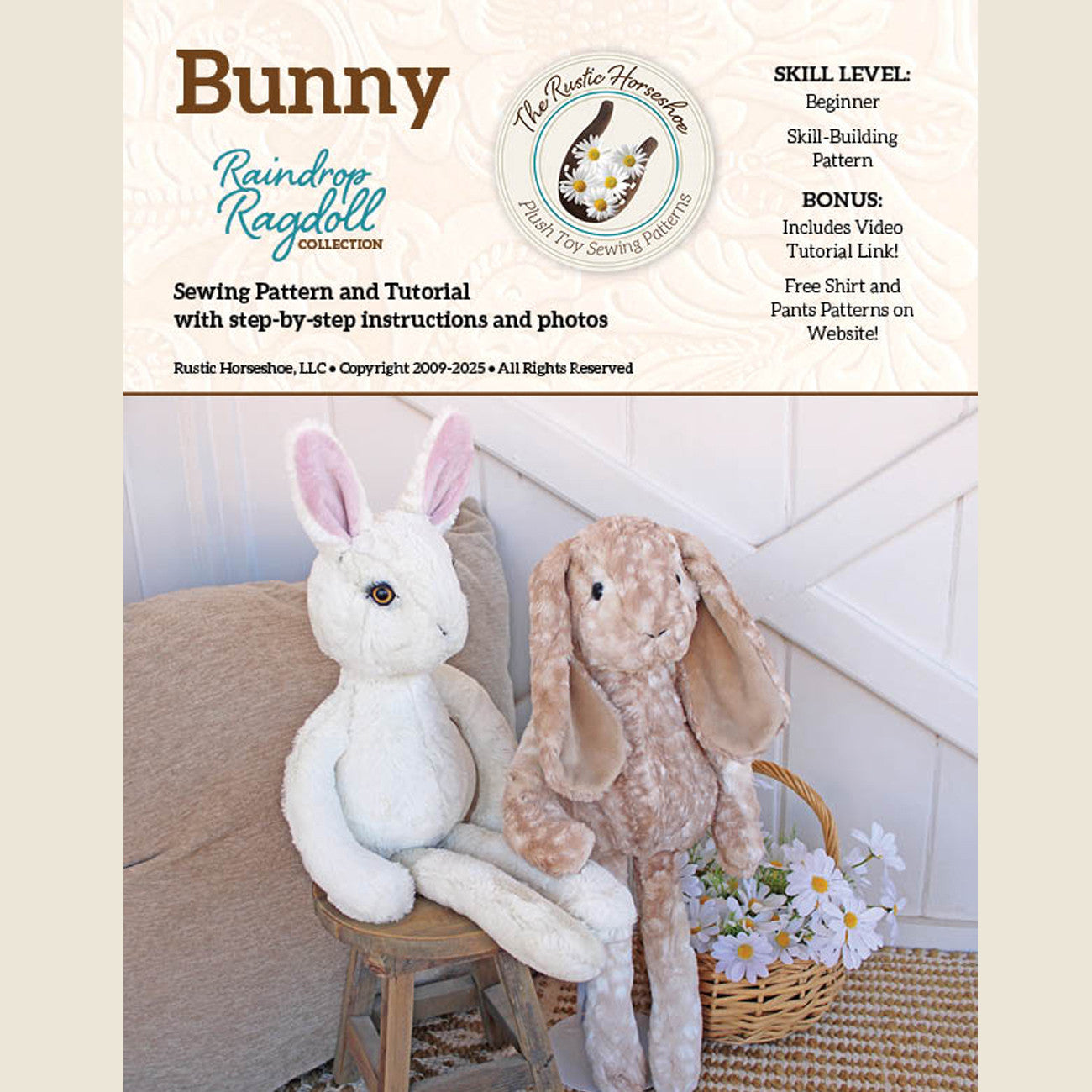Raindrop Ragdoll Bunny Sewing Pattern and Tutorial
