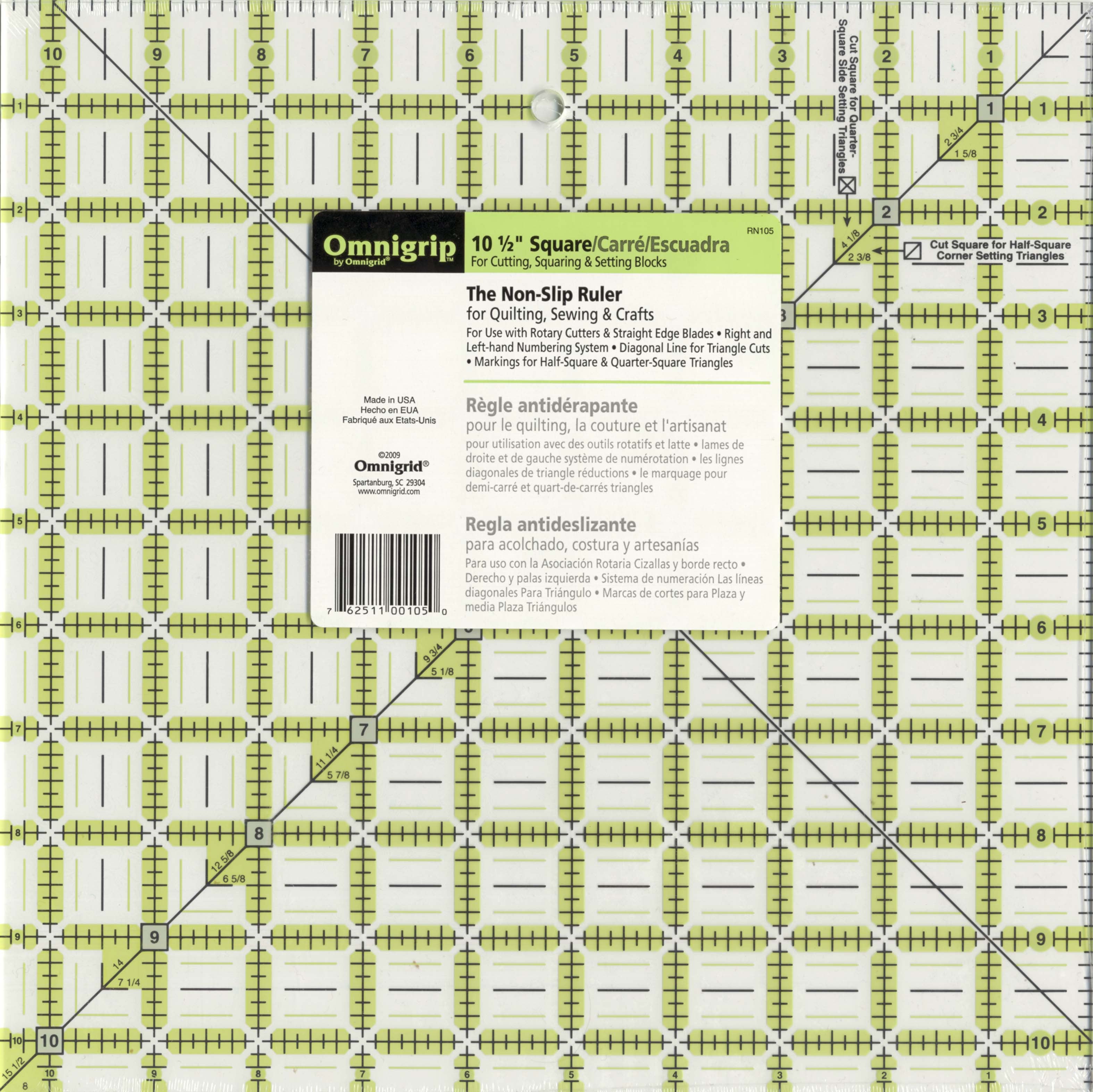 Omnigrid Omnigrip Neon Ruler 10 1/2in Square