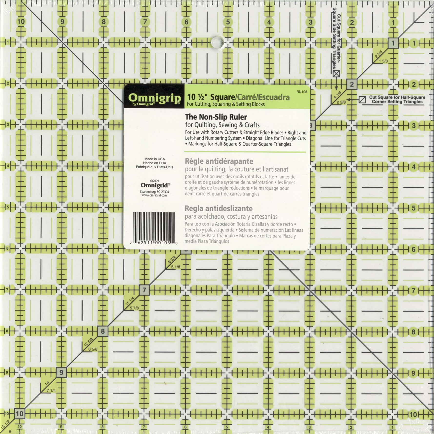 Omnigrid Omnigrip Neon Ruler 10 1/2in Square