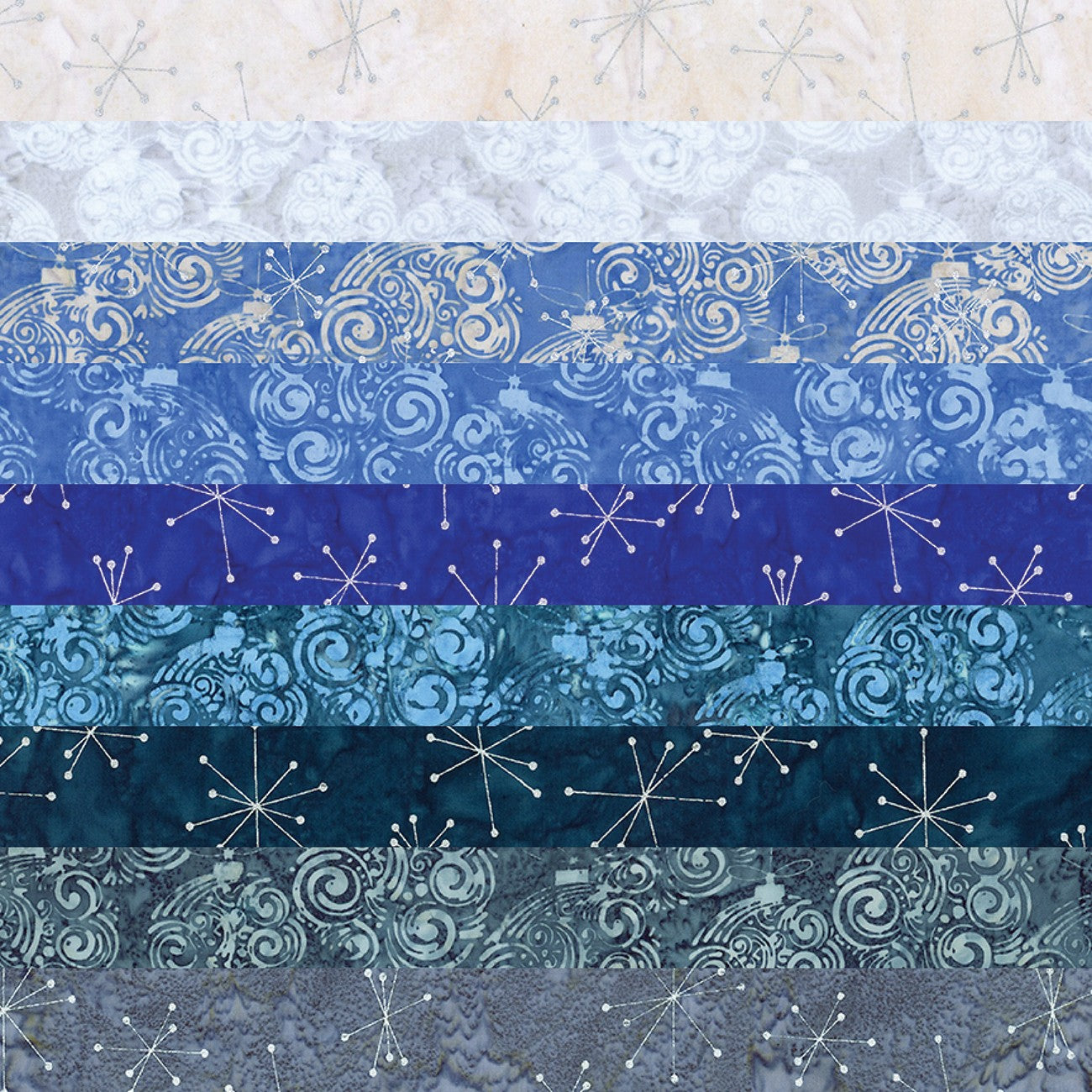 Batiks Holiday Sparkle Frosted 2.5in Strips, 40pcs