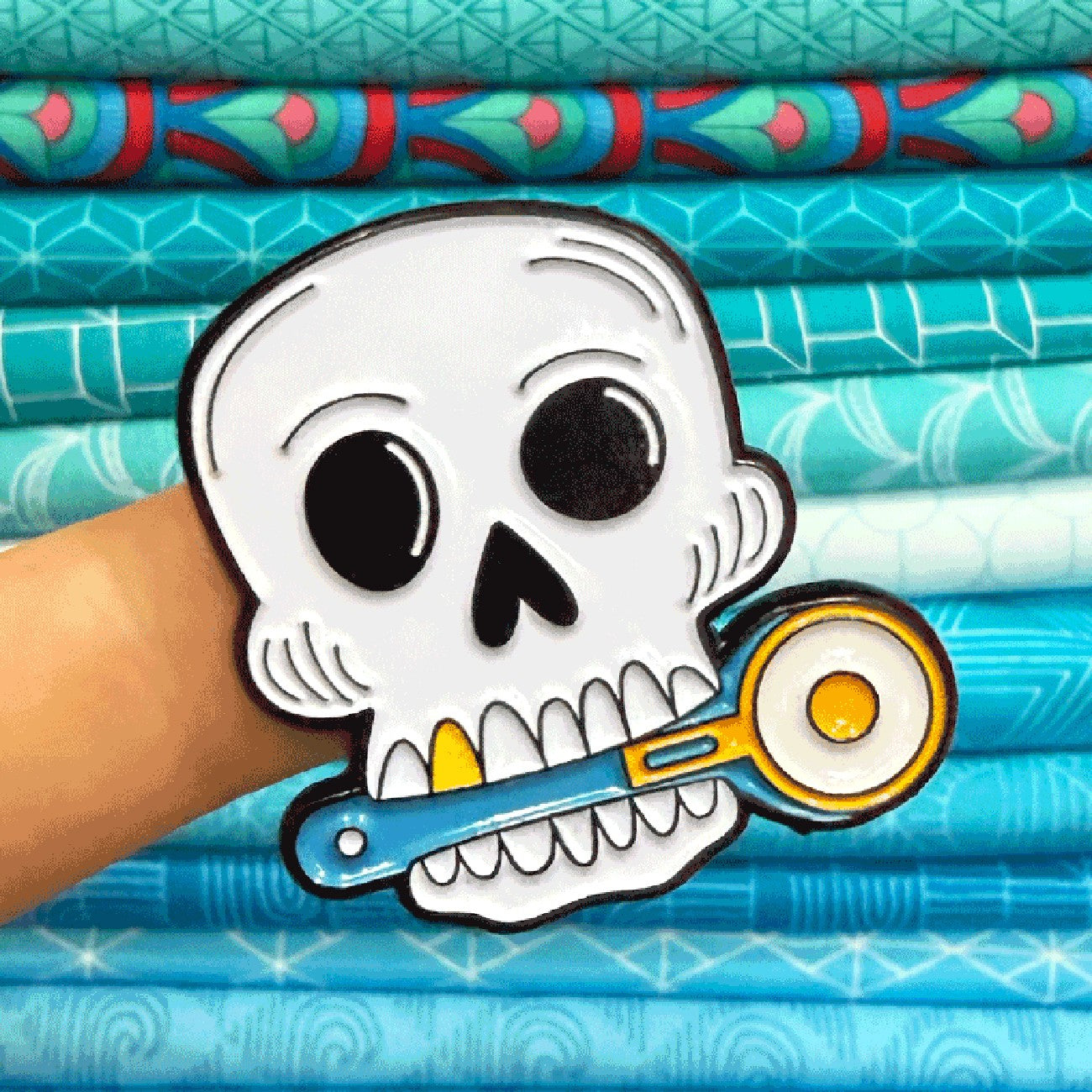 Skull with Rotary Cutter Enamel Pins 6pk