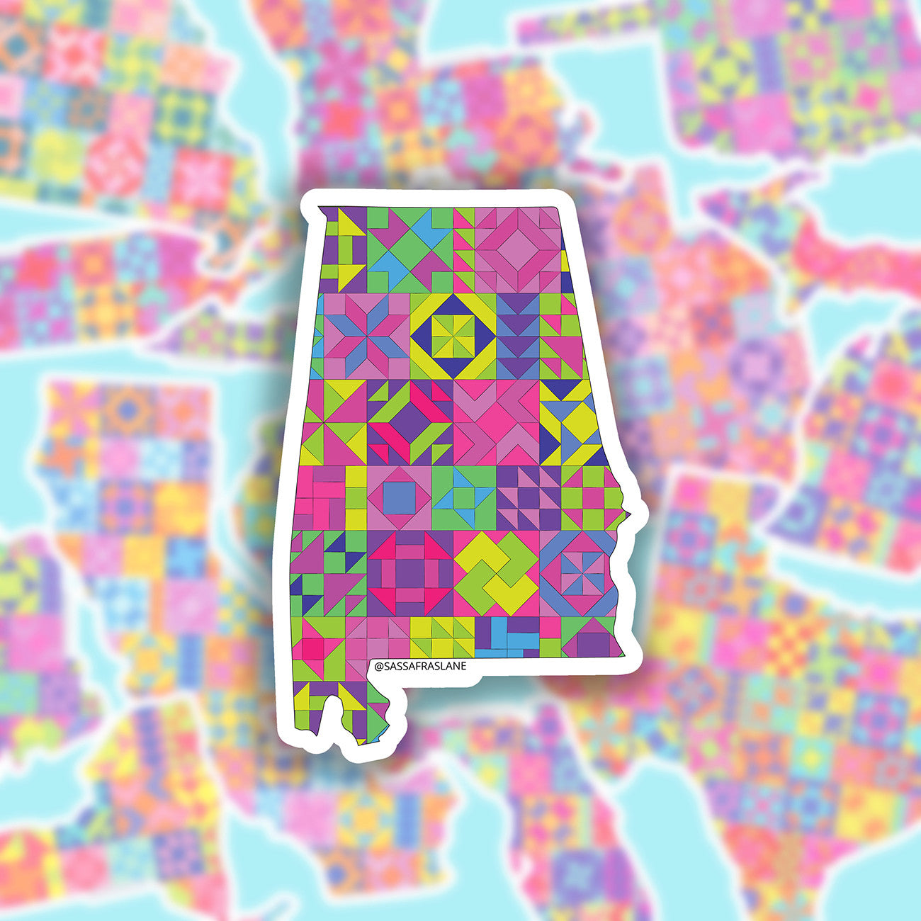 Alabama State Quilt Stickers 6pk