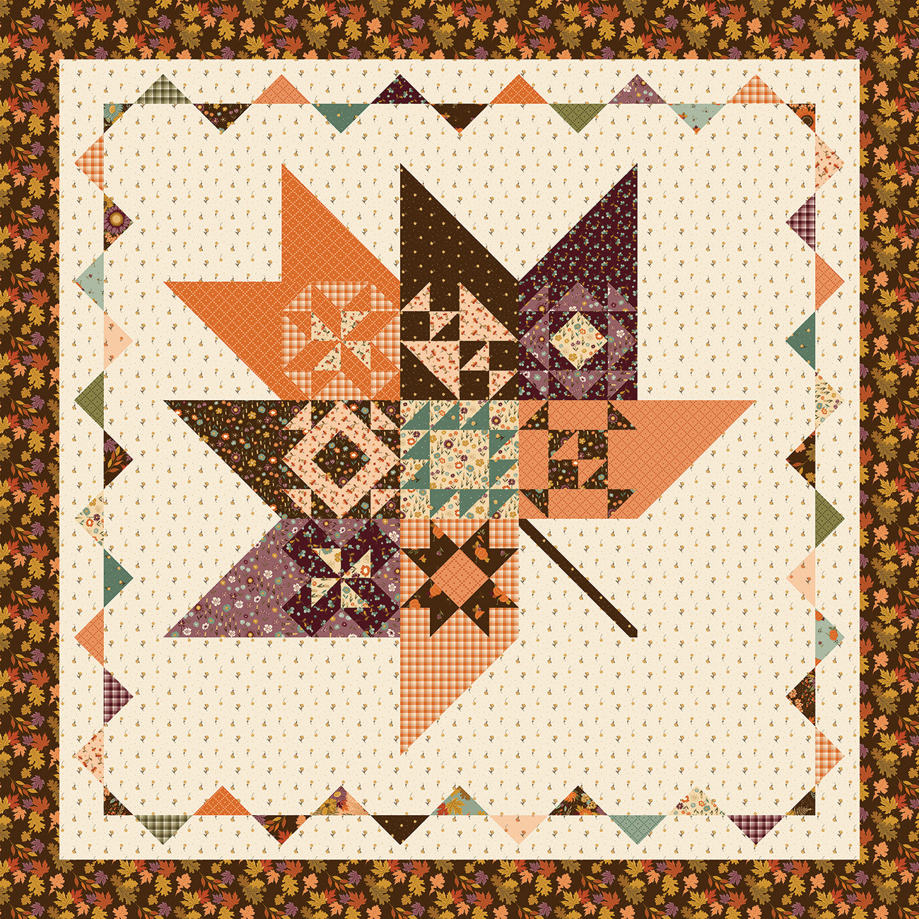 Awe of Autumn Digitally Printed Pressed Leaves Quilt Store Display