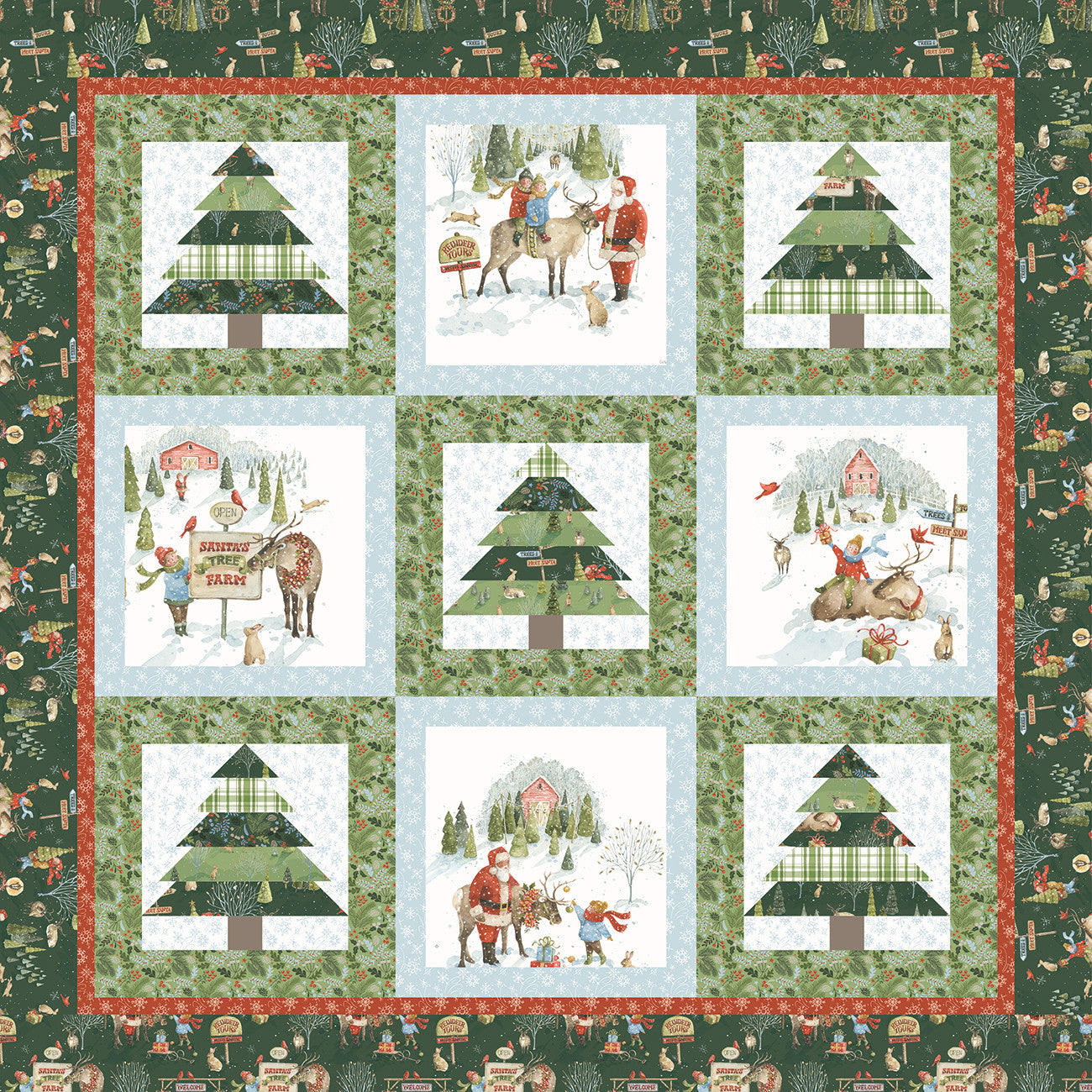 Santa's Tree Farm Digitally Printed Santa's Tree Farm Panel Quilt