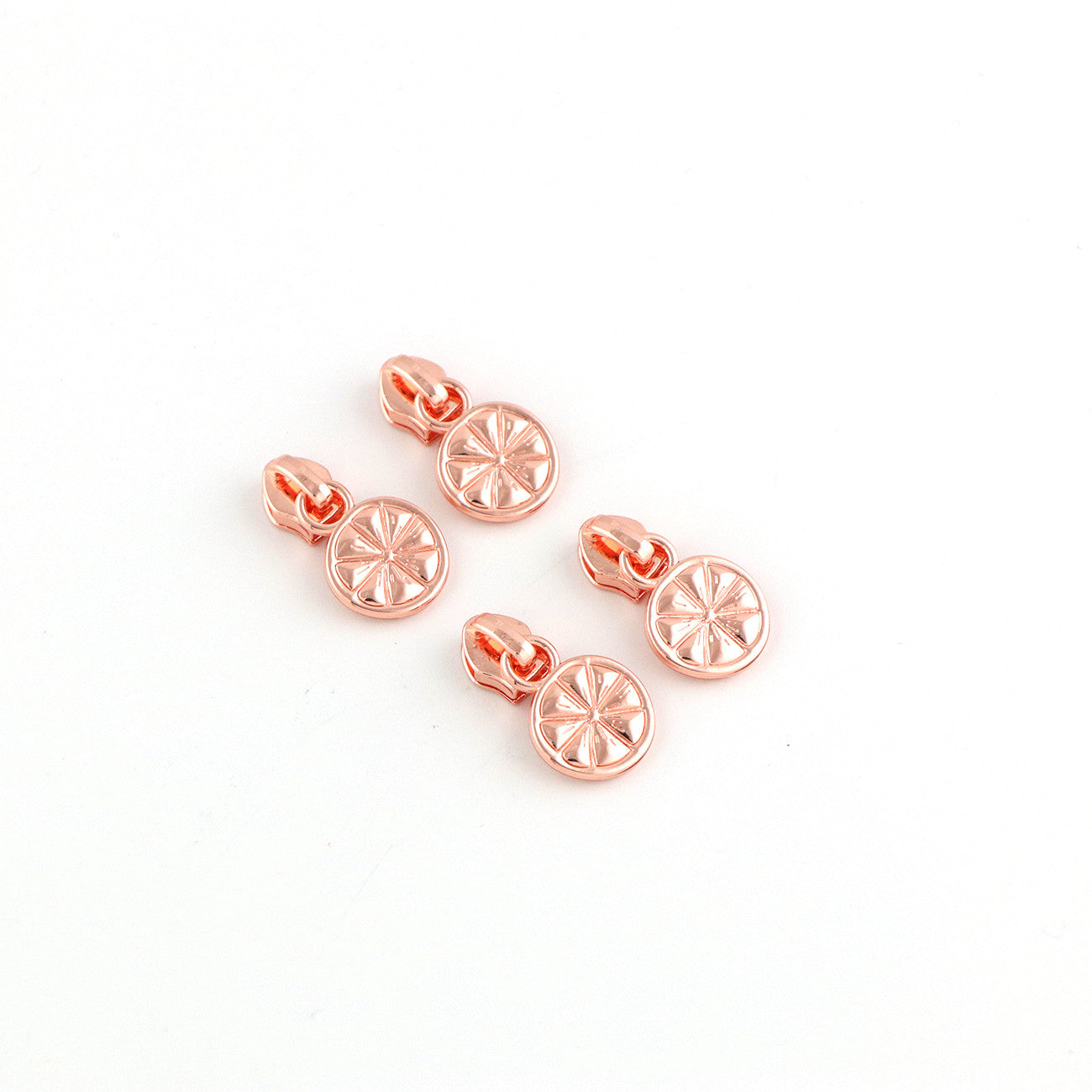 Four Citrus Slice Zipper Pulls Rose Gold