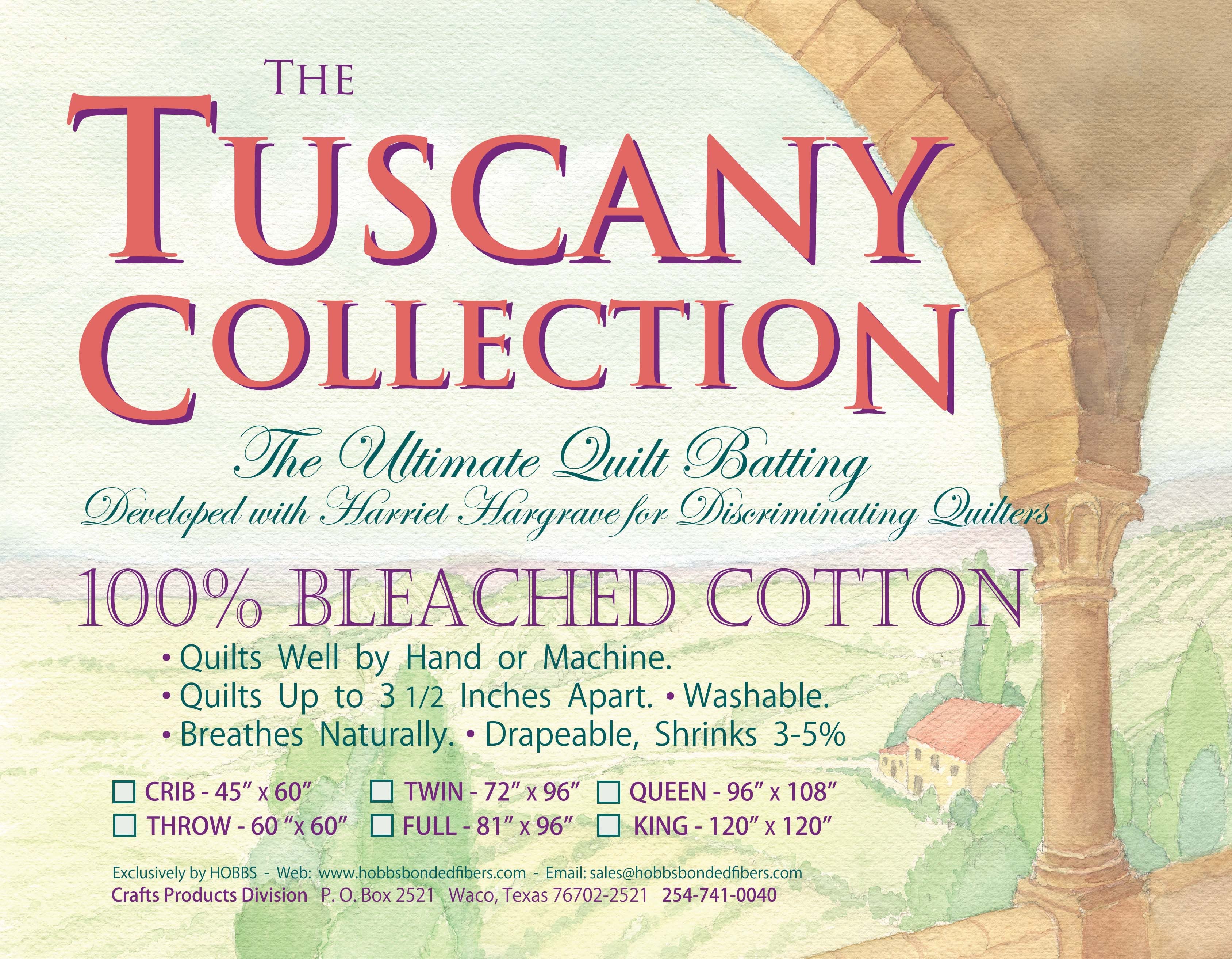 Batting Tuscany Bleached Cotton 72in x 96in Twin