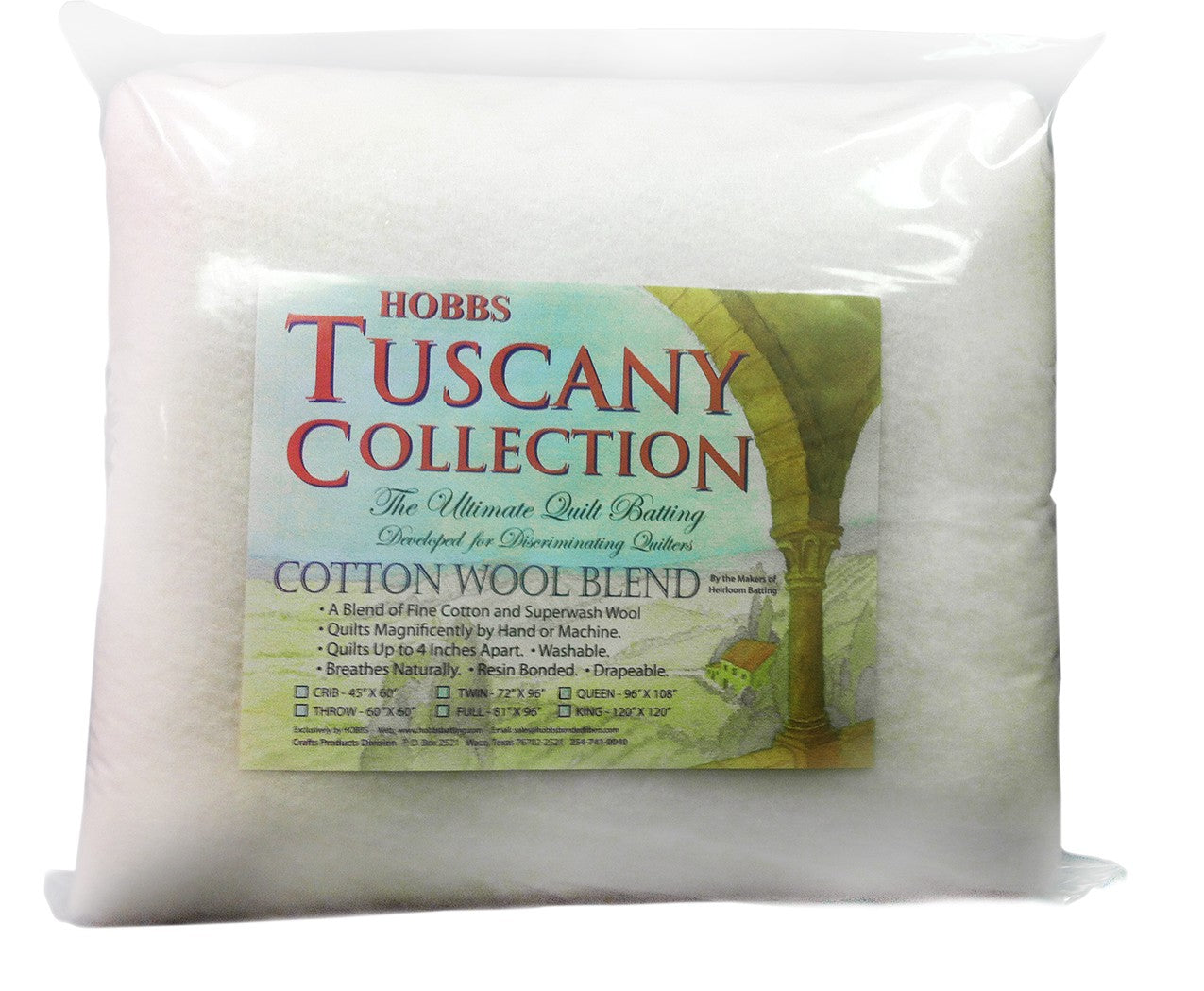 Tuscany 20% Wool 80% Cotton Batting Twin 72in X 96in