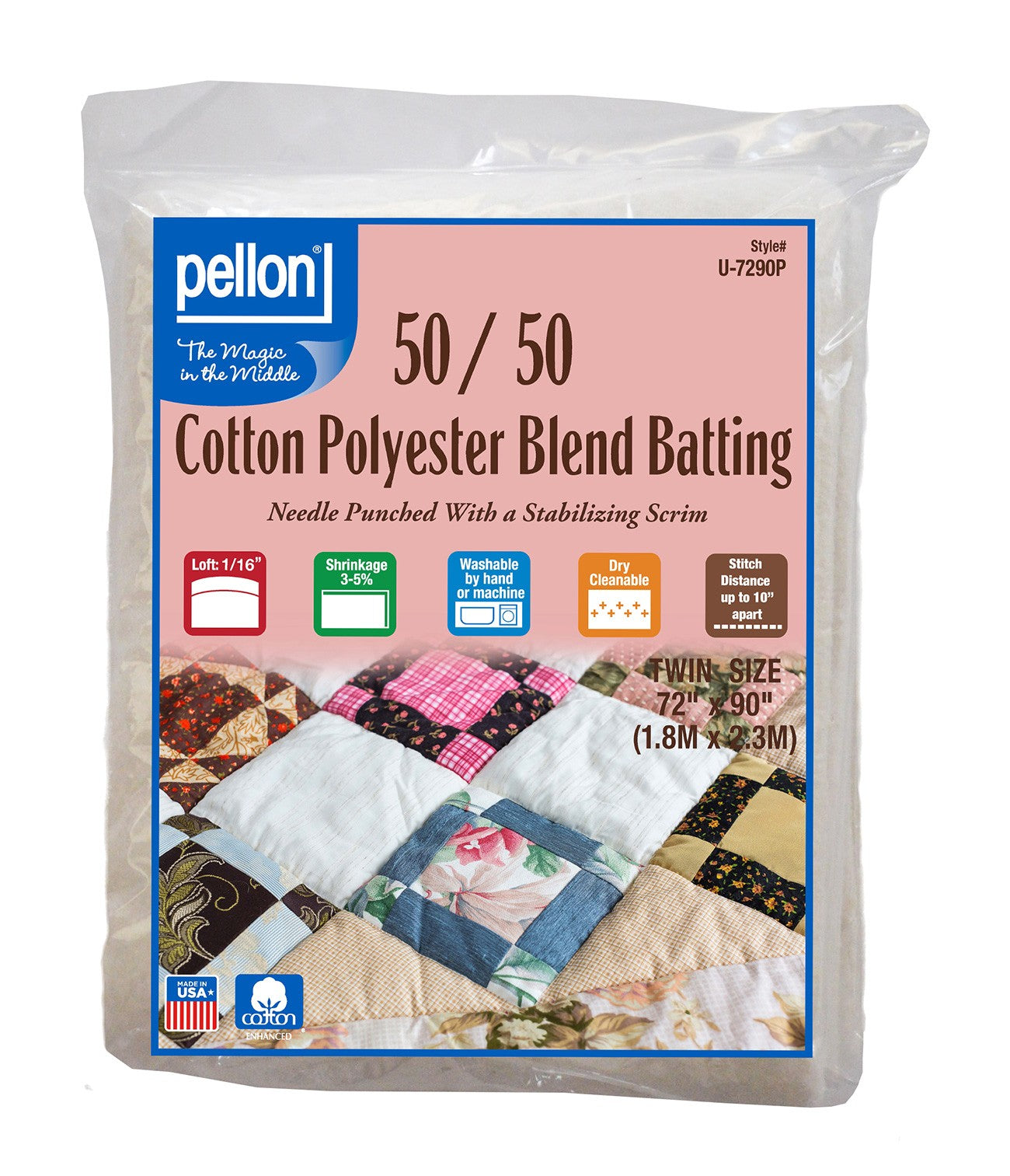 50/50 Cotton Poly Blend with Scrim Batting Twin 72in x 90in
