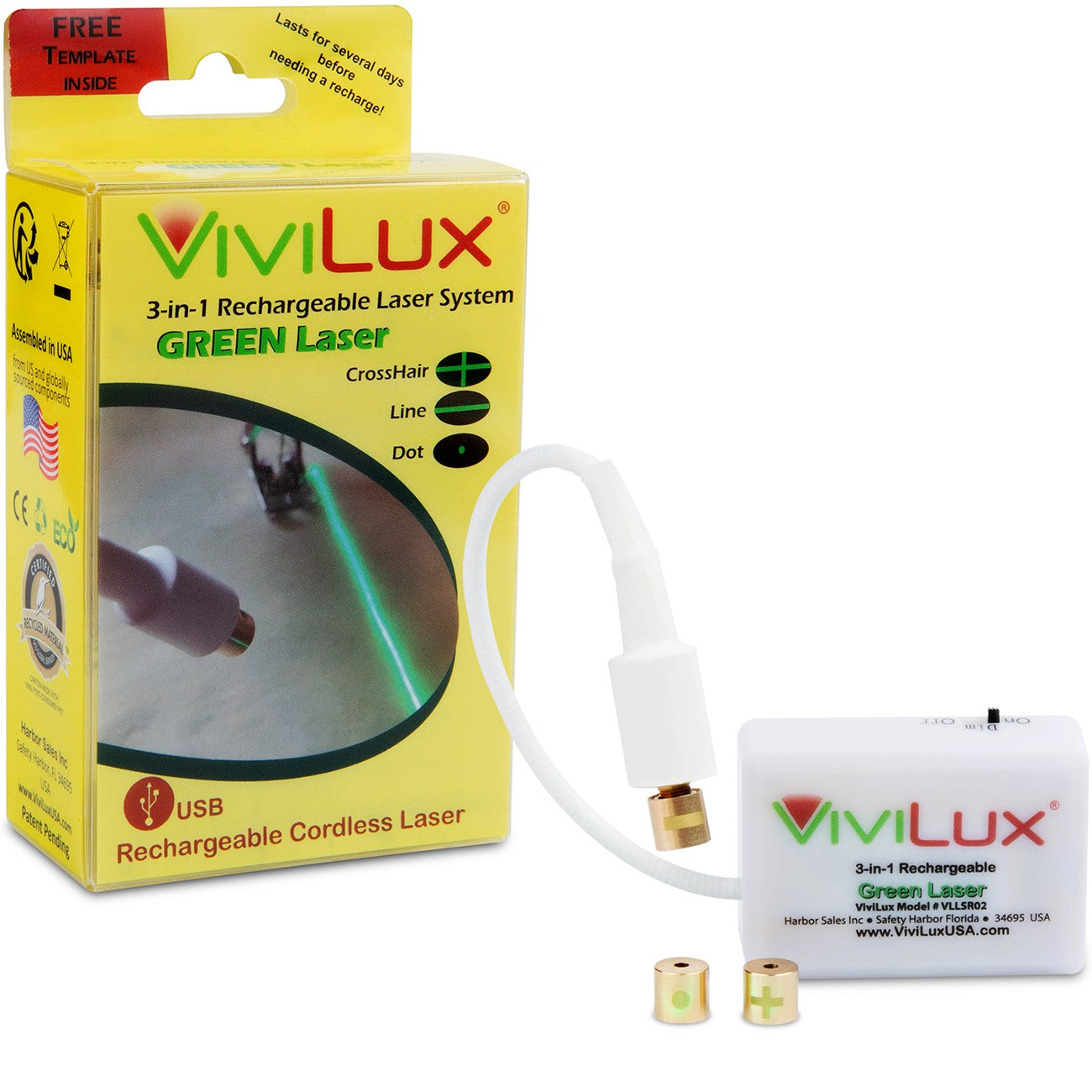 ViviLux 3-in-1 Rechargeable Green Laser System with Rare Earth Magnet