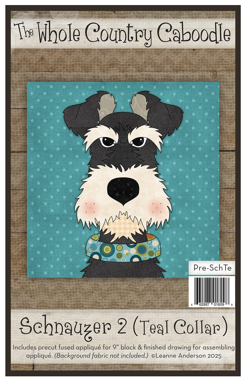 Schnauzer 2 Teal Collar Precut Fused Applique Pack
