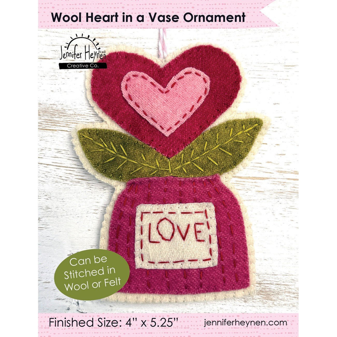 Wool Heart in a Vase Ornament Sewing Pattern