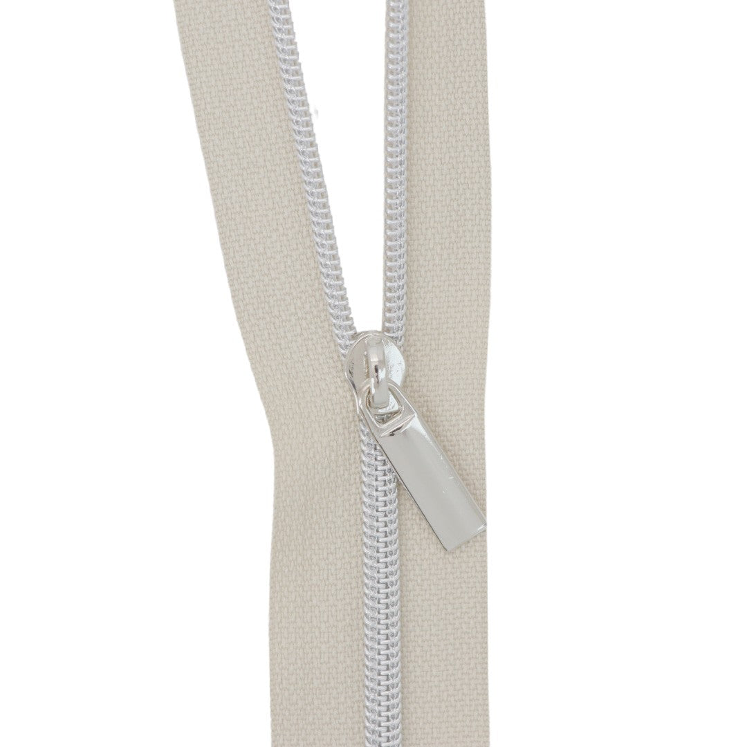 White #3 Nylon Nickel Coil Zippers: 3 Yards with 9 Pulls