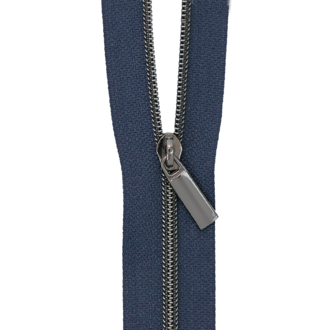 Navy #3 Nylon Gunmetal Coil Zippers: 3 Yards with 9 Pulls