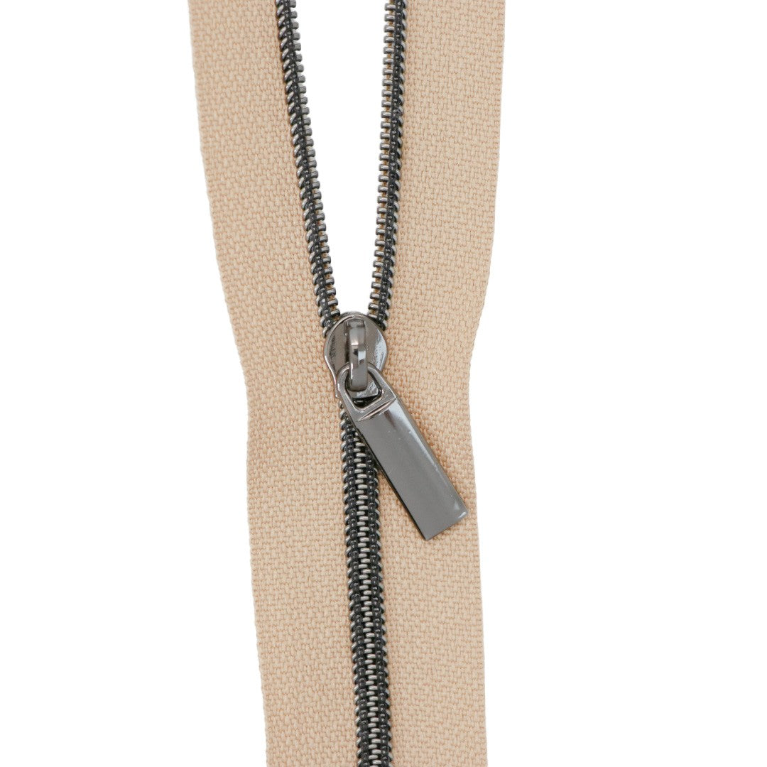 Natural #3 Nylon Gunmetal Coil Zippers: 3 Yards with 9 Pulls