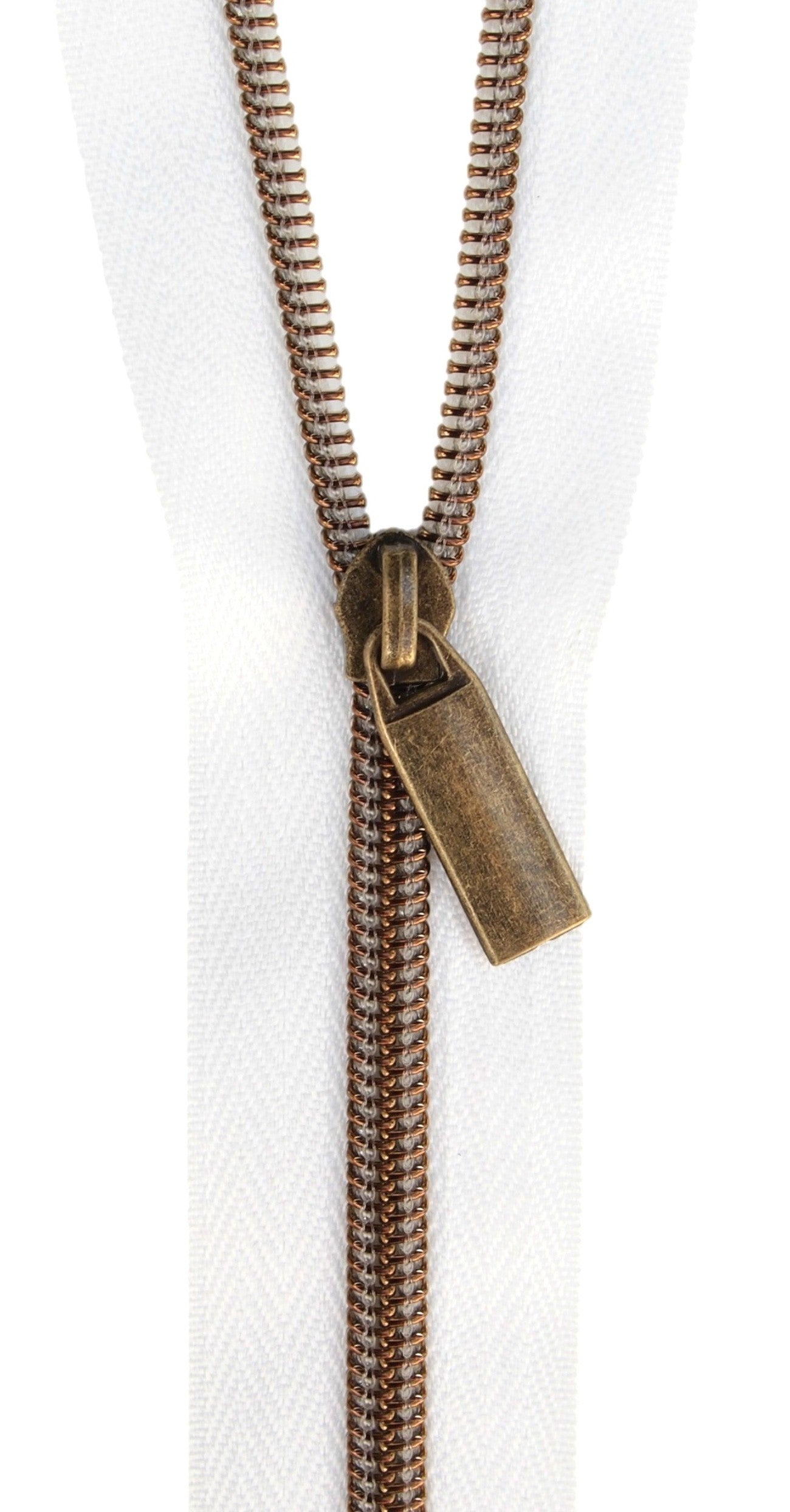 White #5 Nylon Antique Coil Zippers: 3 Yards with 9 Pulls