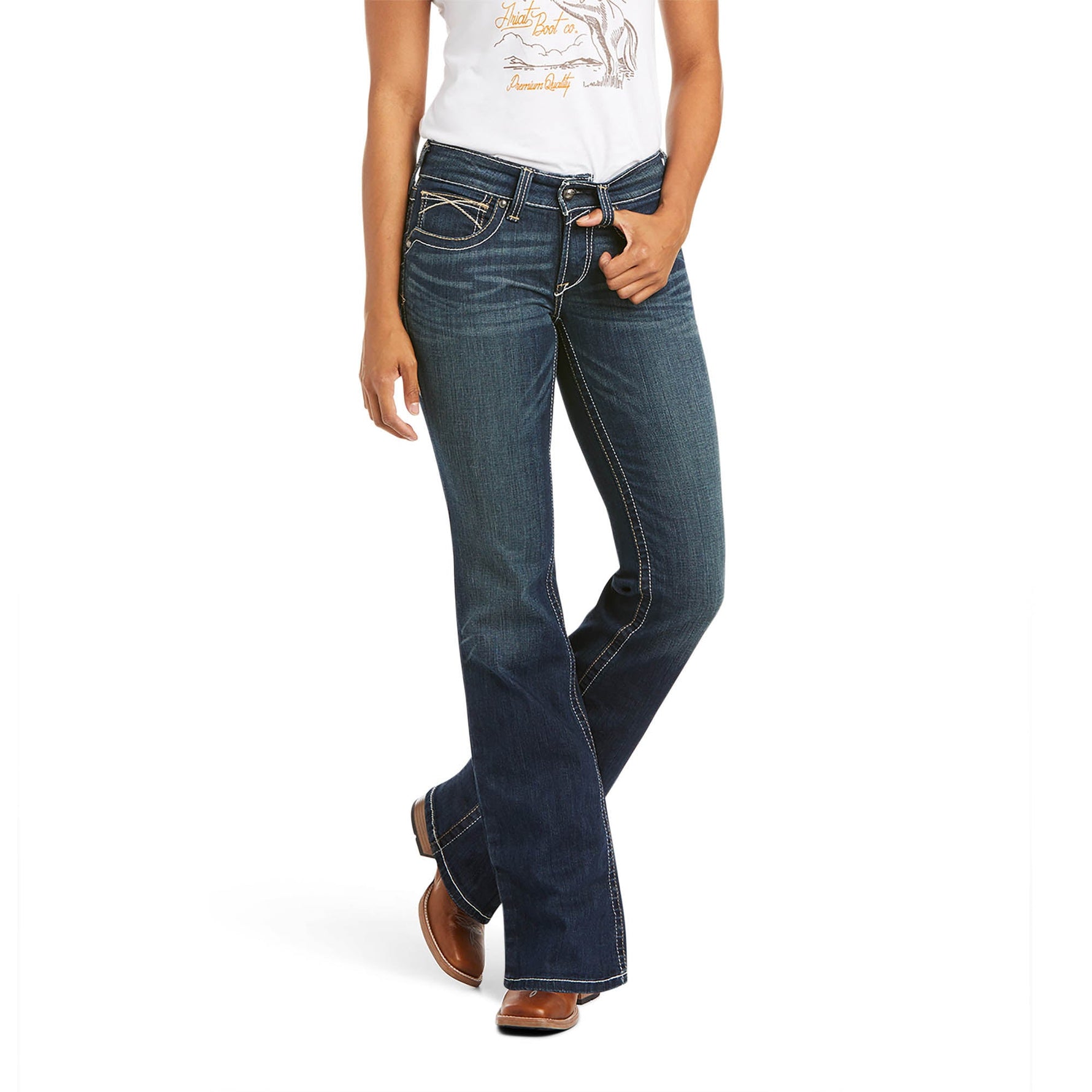 Ariat Women's Mid Rise Stretch Whipstitch Boot Cut Jeans